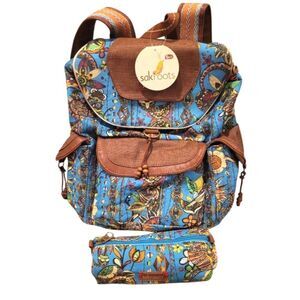 Sakroots Women's Artist Circle Flap Backpack with Case Pouch Teal NWT